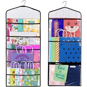 Hanging Double Sided Gift Bag Storage Organizer with Multiple Front and Back Poc